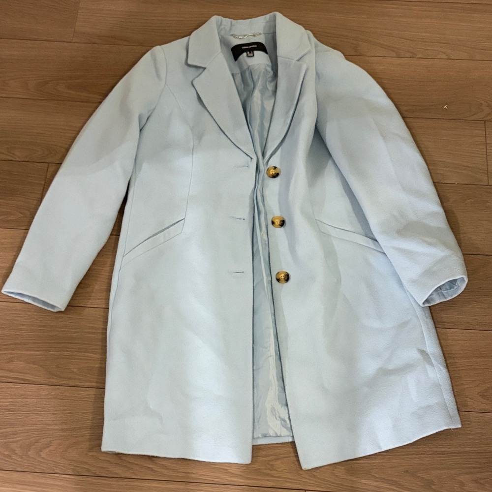 Vero Moda Sky Blue winter Trench Coat with Gold Buttons